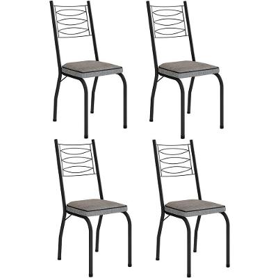 Kit 4 Cadeiras Aço Carbono Tubular Metálica Acabamento D-25 Luana Preto-grafiato
