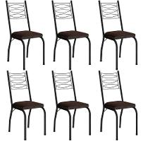Kit 6 Cadeiras Aço Carbono Tubular Metálica Acabamento D-25 Luana Preto-imbuia - 1