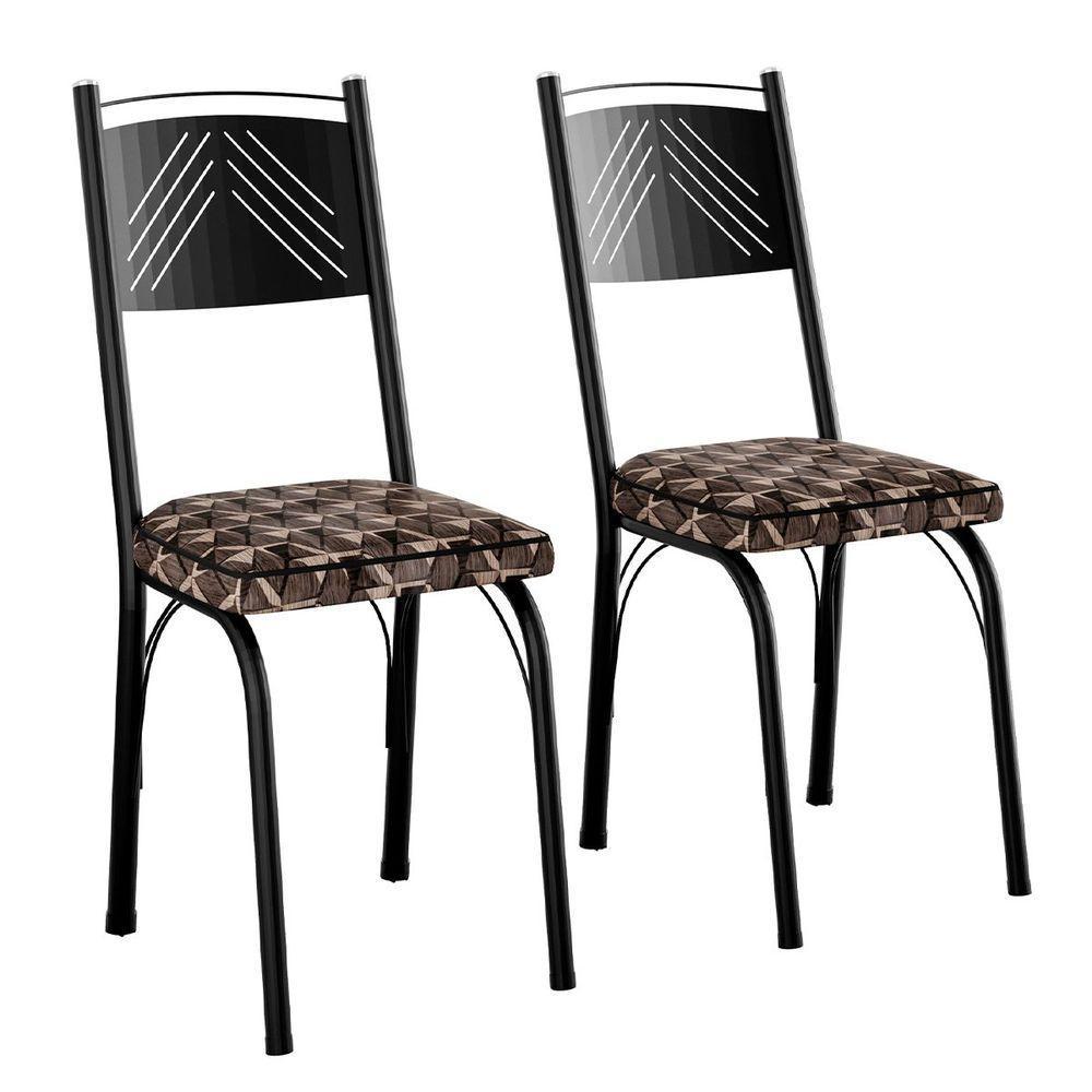 Kit 2 Cadeiras Aço Carbono Estofado Tecido Sintético Espuma D13 Clara Preto-mosaico Palha - 1