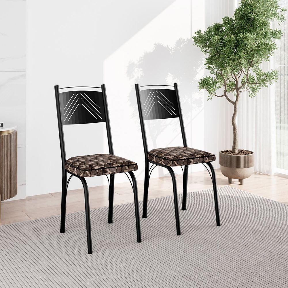 Kit 2 Cadeiras Aço Carbono Estofado Tecido Sintético Espuma D13 Clara Preto-mosaico Palha - 6