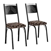 Kit 2 Cadeiras Aço Carbono Estofado Tecido Sintético Espuma D13 Clara Preto-mosaico Palha - 1