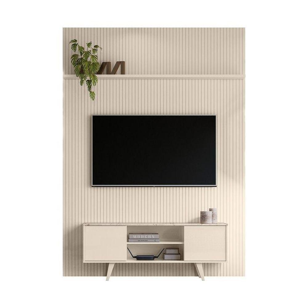 Composição New Panorama Bancada E Painel Para Tv De 65 Polegadas - Madetec Cor:calacata Off White - 1