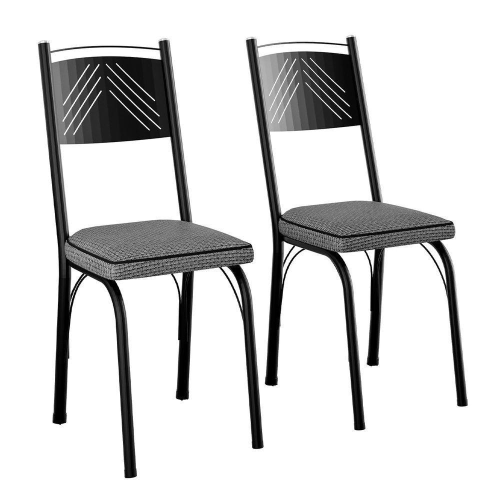 Kit 2 Cadeiras Aço Carbono Estofado Tecido Sintético Espuma D13 Clara Preto-platina - 1