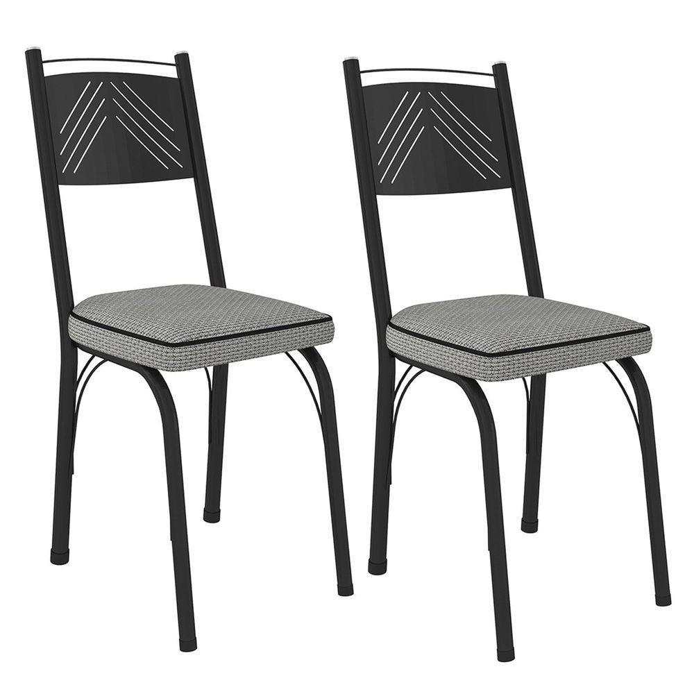 Kit 2 Cadeiras Aço Carbono Estofado Tecido Sintético Espuma D13 Clara Preto-platina - 4