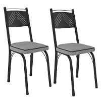 Kit 2 Cadeiras Aço Carbono Estofado Tecido Sintético Espuma D13 Clara Preto-platina