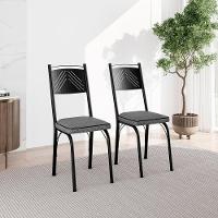 Kit 2 Cadeiras Aço Carbono Estofado Tecido Sintético Espuma D13 Clara Preto-platina - 6