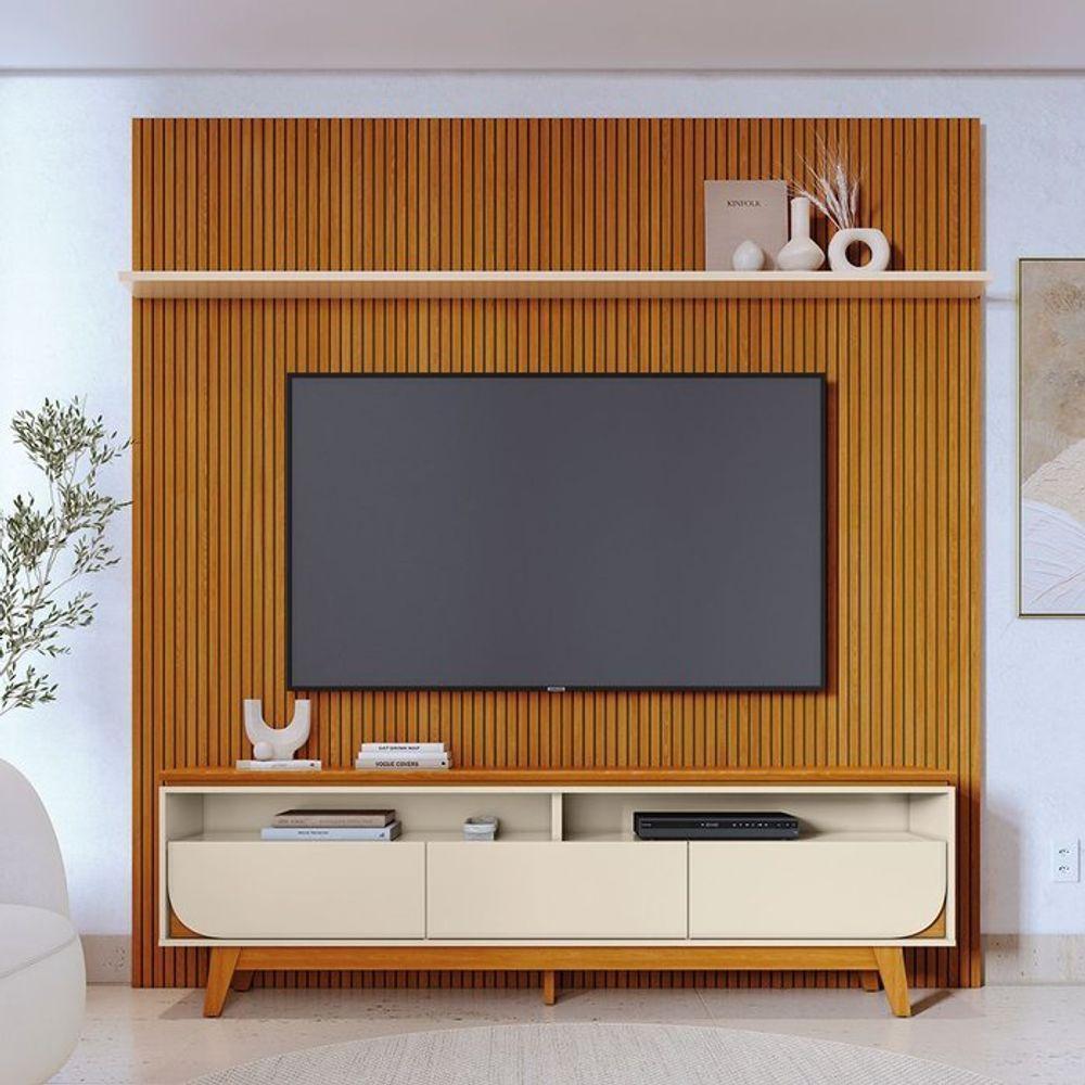 Composição Luna Bancada E Painel Para Tv 75 Polegadas Com Portas - Madetec Cinamomo Off White - 2