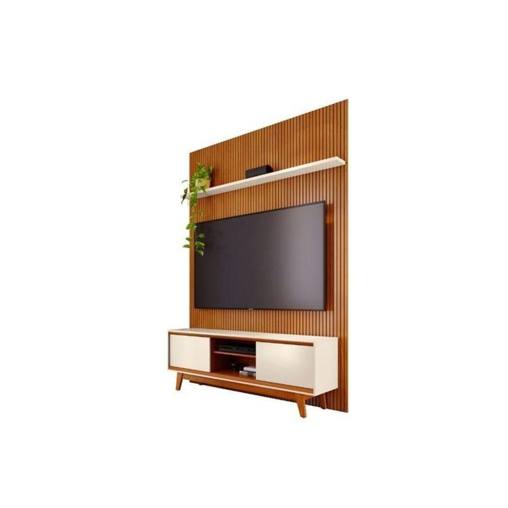Composição Milo Bancada E Painel Para Tv 65 Polegadas Com Portas - Madetec Cinamomo Off White - 1