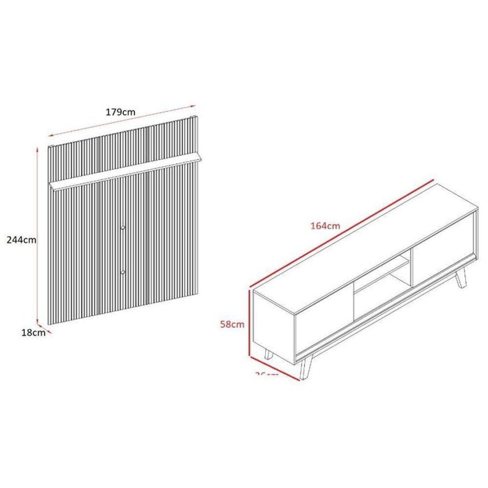 Composição Milo Bancada E Painel Para Tv 65 Polegadas Com Portas - Madetec Cinamomo Off White - 3