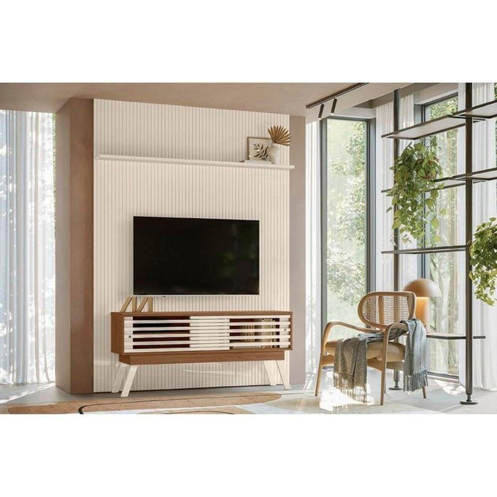 Composição Frizz New Premium Bancada E Painel Para Tv 65 Polegadas Com Portas - Madetec Naturale Off White - 2