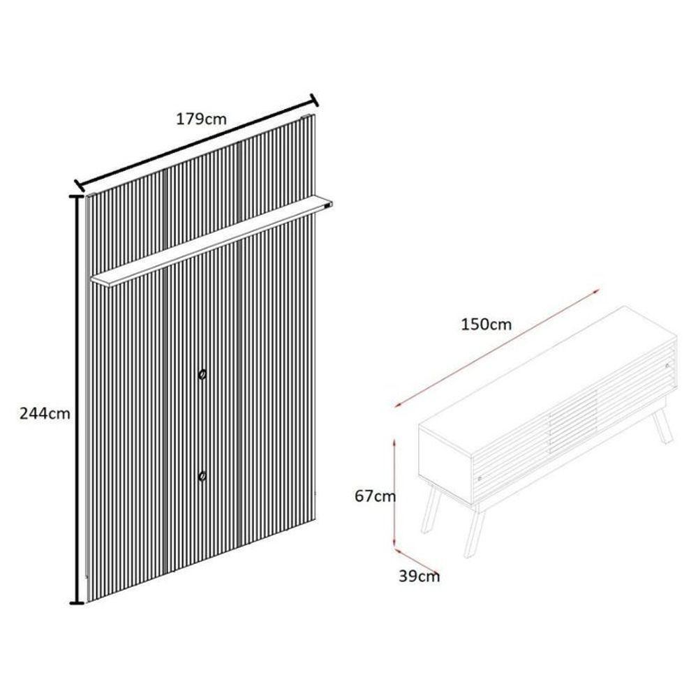 Composição Frizz New Premium Bancada E Painel Para Tv 65 Polegadas Com Portas - Madetec Naturale Off White - 3