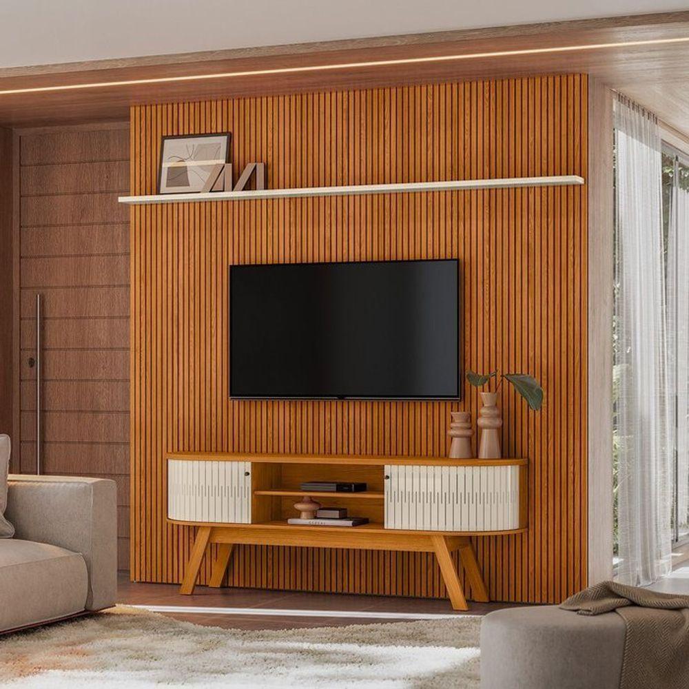 Composição New Laguna Bancada E Painel Para Tv 75 Polegadas Com Portas - Madetec Cinamomo Off White - 2