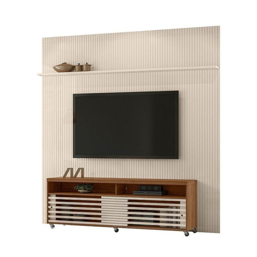 Composição Frizz New Prestige Bancada E Painel Para Tv 75 Polegadas Com Portas - Madetec Naturale Off White - 1