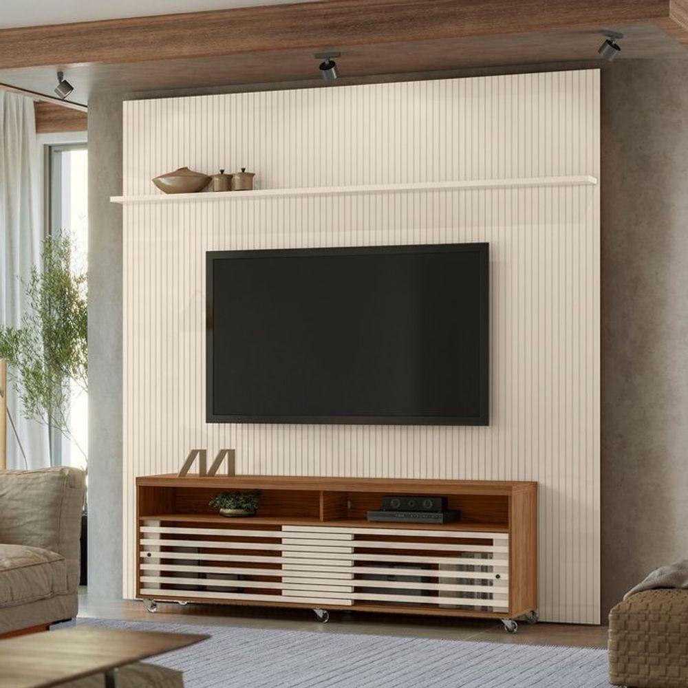 Composição Frizz New Prestige Bancada E Painel Para Tv 75 Polegadas Com Portas - Madetec Naturale Off White - 2