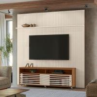 Composição Frizz New Prestige Bancada E Painel Para Tv 75 Polegadas Com Portas - Madetec Naturale Off White - 2