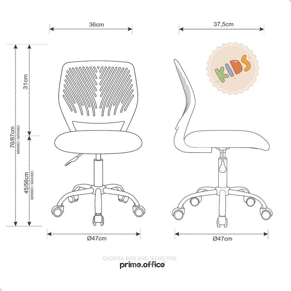Cadeira Secretária Kids Giratória Teen Tela Mesh Moderna Cinza - 5