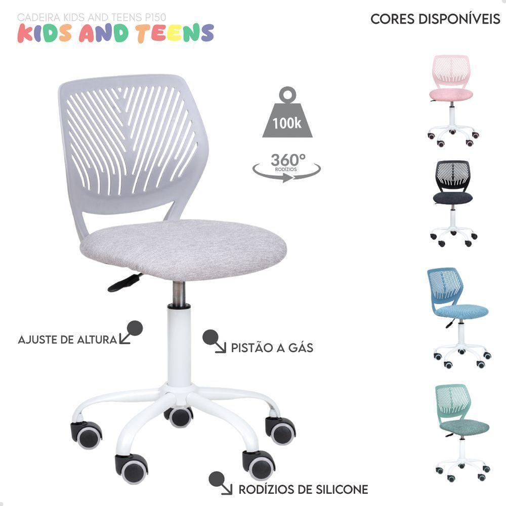 Cadeira Secretária Kids Giratória Teen Tela Mesh Moderna Cinza - 6