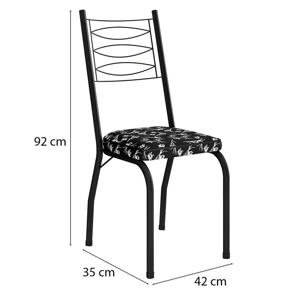 Kit 2 Cadeiras Aço Carbono Tubular Metálica Acabamento D-25 Luana Preto-preto Flor - 2