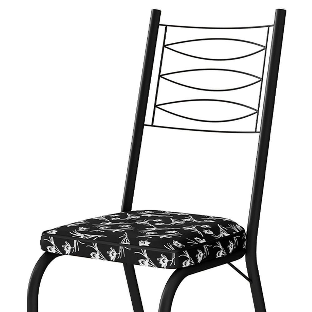 Kit 2 Cadeiras Aço Carbono Tubular Metálica Acabamento D-25 Luana Preto-preto Flor - 4