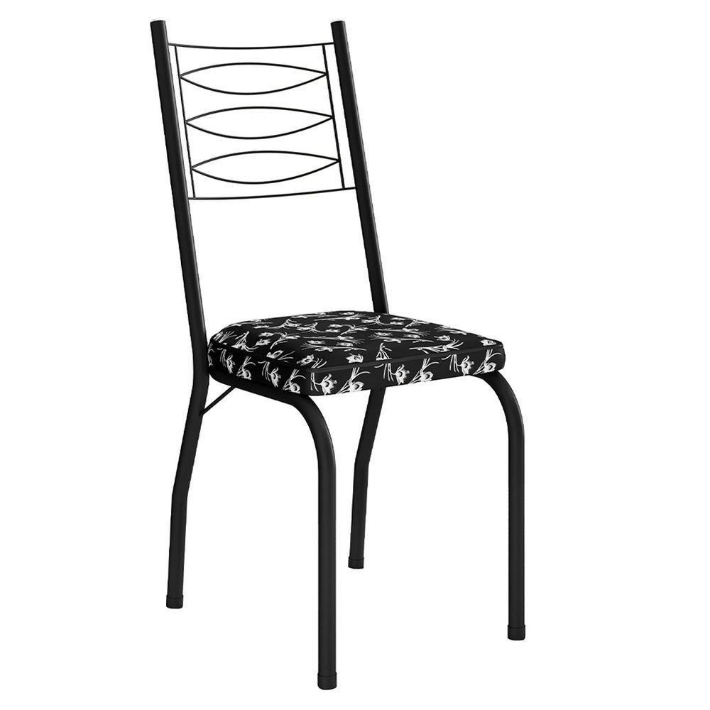 Kit 2 Cadeiras Aço Carbono Tubular Metálica Acabamento D-25 Luana Preto-preto Flor - 5