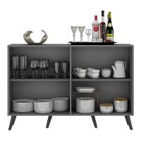 Aparador Buffet 4 Portas Com Espelho e Pés Grafite Preto