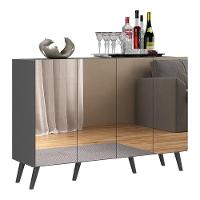 Aparador Buffet 4 Portas Com Espelho e Pés Grafite Preto - 8