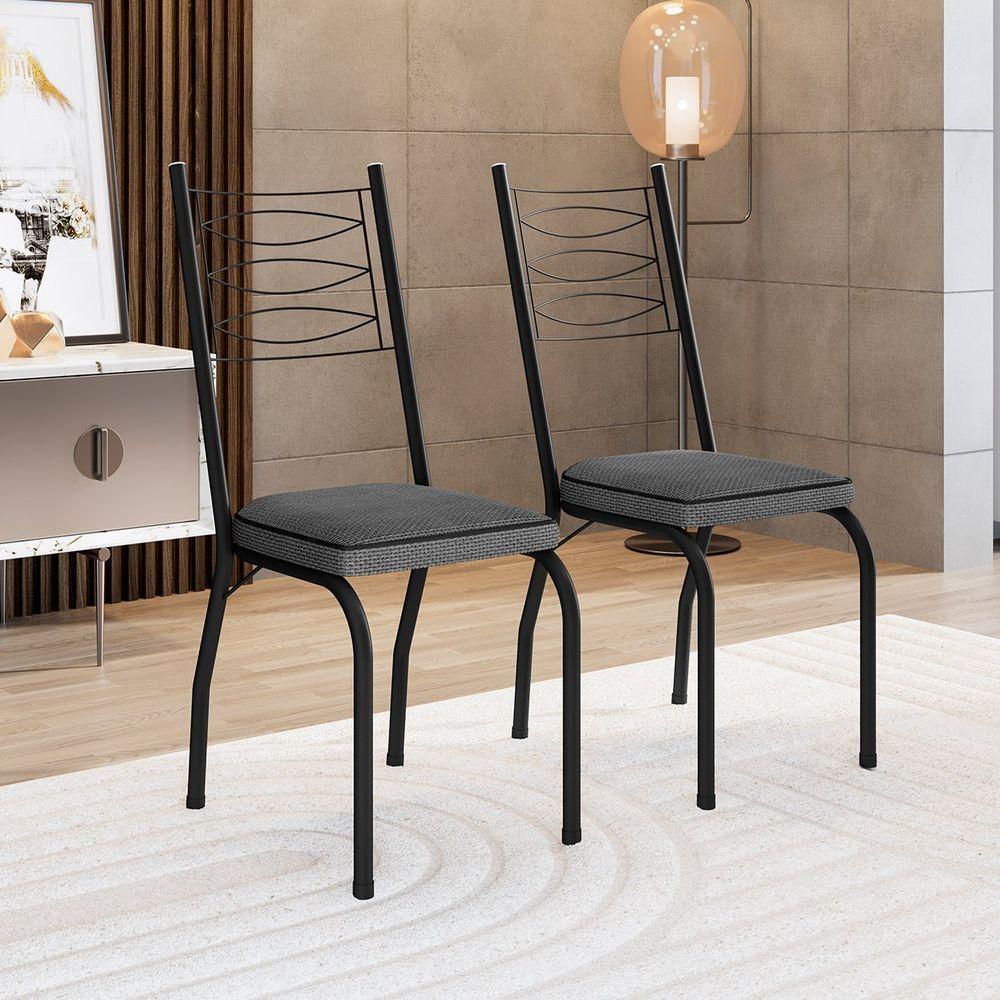 Kit 2 Cadeiras Aço Carbono Tubular Metálica Acabamento D-25 Luana Preto-platina - 6