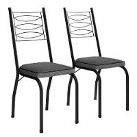 Kit 2 Cadeiras Aço Carbono Tubular Metálica Acabamento D-25 Luana Preto-platina - 1