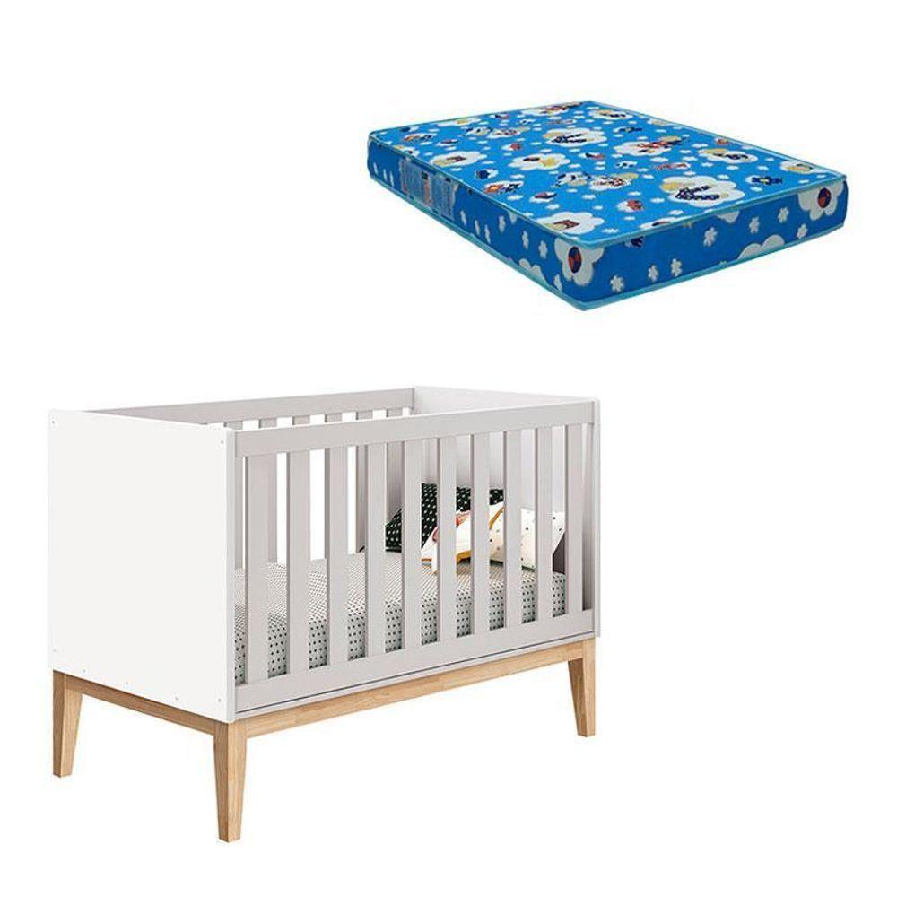 Berço Americano New Classic Branco Com Pés Madeira Natural E Colchão Ortobom ? Reller - 1