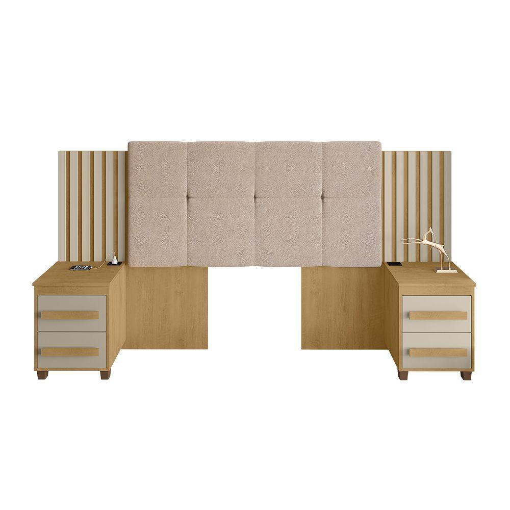 Cabeceira Casal Extensível Com 2 Mesas De Apoio Ripado Suiça Cinamomo/off-white - 3
