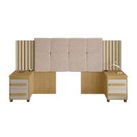 Cabeceira Casal Extensível Com 2 Mesas De Apoio Ripado Suiça Cinamomo/off-white - 3