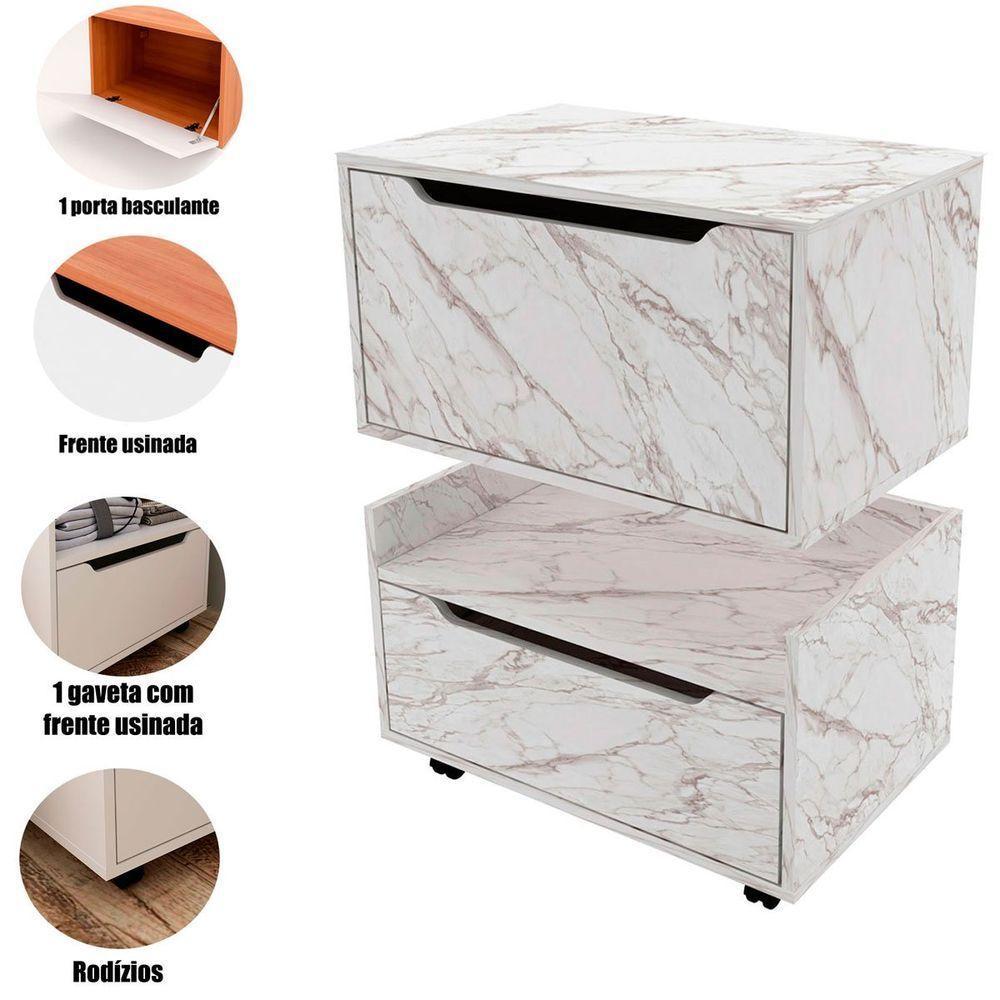 Kit Balcão E Gabinete De Banheiro 1 Porta 1 Gaveta E Rodízio Mármore Branco - 2