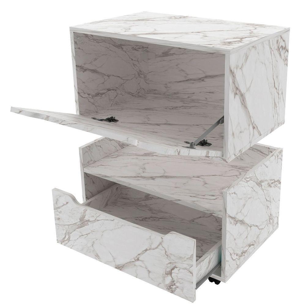 Kit Balcão E Gabinete De Banheiro 1 Porta 1 Gaveta E Rodízio Mármore Branco - 4