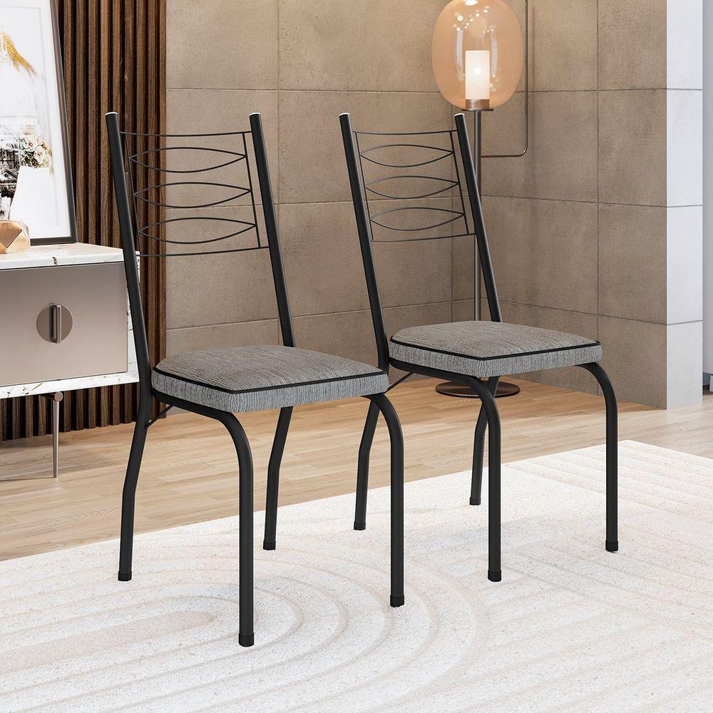 Kit 2 Cadeiras Aço Carbono Tubular Metálica Acabamento D-25 Luana Preto-grafiato - 6