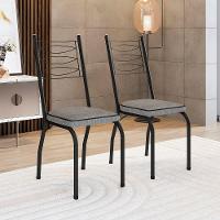 Kit 2 Cadeiras Aço Carbono Tubular Metálica Acabamento D-25 Luana Preto-grafiato - 6