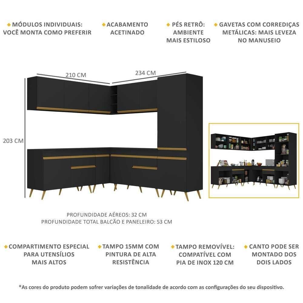 Cozinha Completa De Canto Veneza Gb Mp2066 Com Armário E Balcão Preta - 2