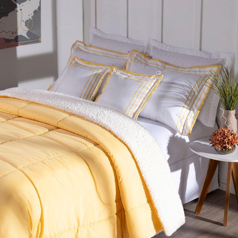 Kit 5 Pçs Coberdrom Casal Queen Soft Hipercal 400 Fios Dupla Face Amarelo - 3