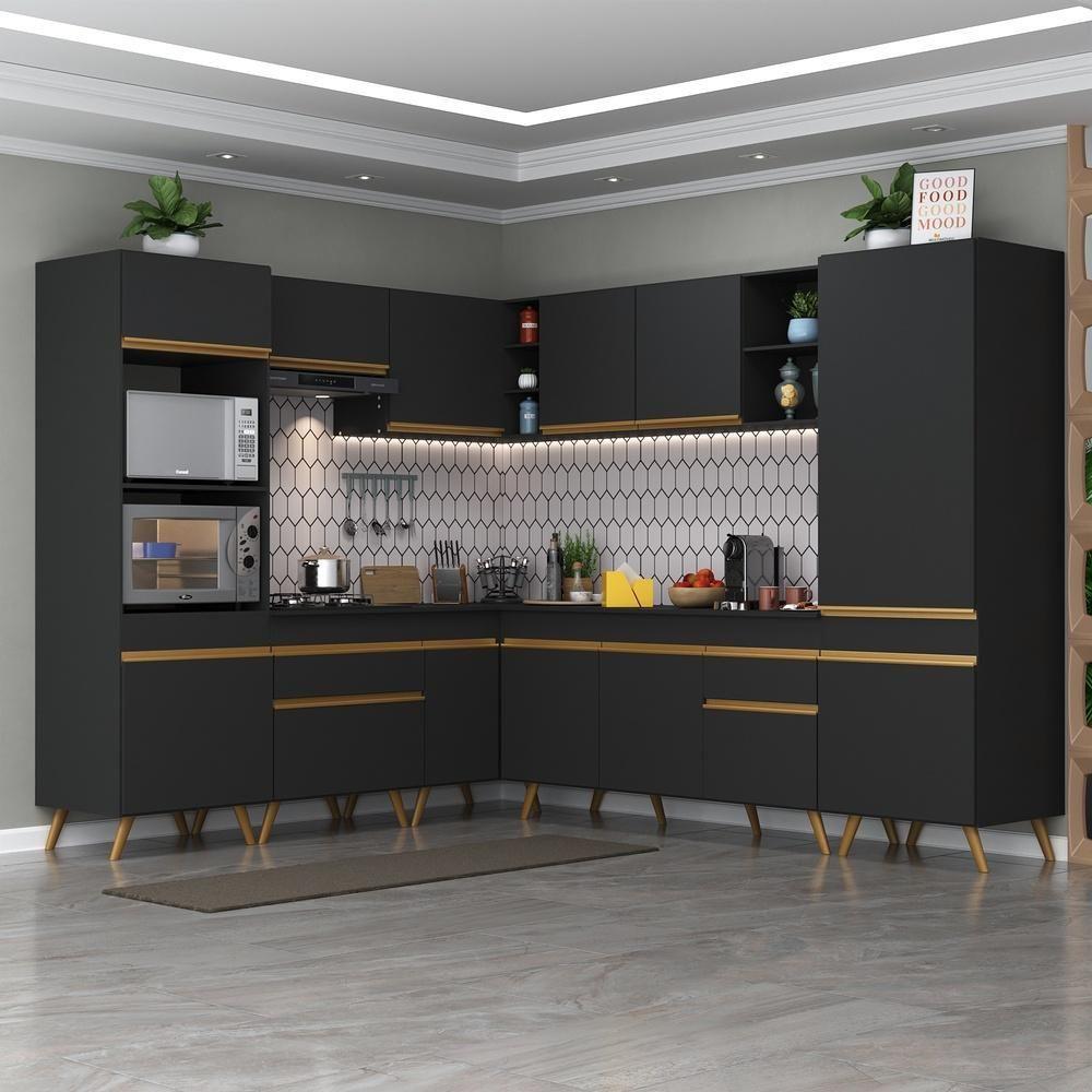 Cozinha Completa De Canto Veneza Gb Mp2046 Com Armário E Balcão Preta - 3
