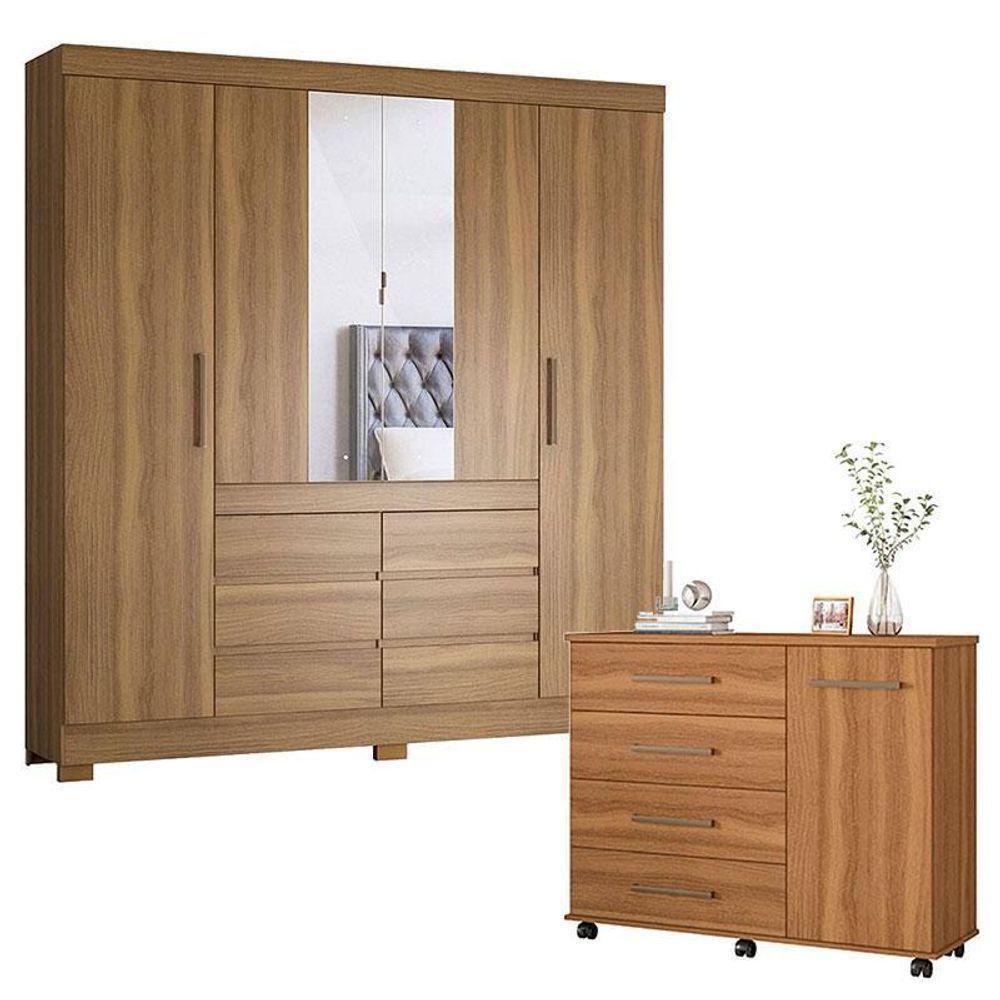 Cômoda Flora E Guarda Roupa Casal Cádis Amêndola Touch - Demóbile - 1