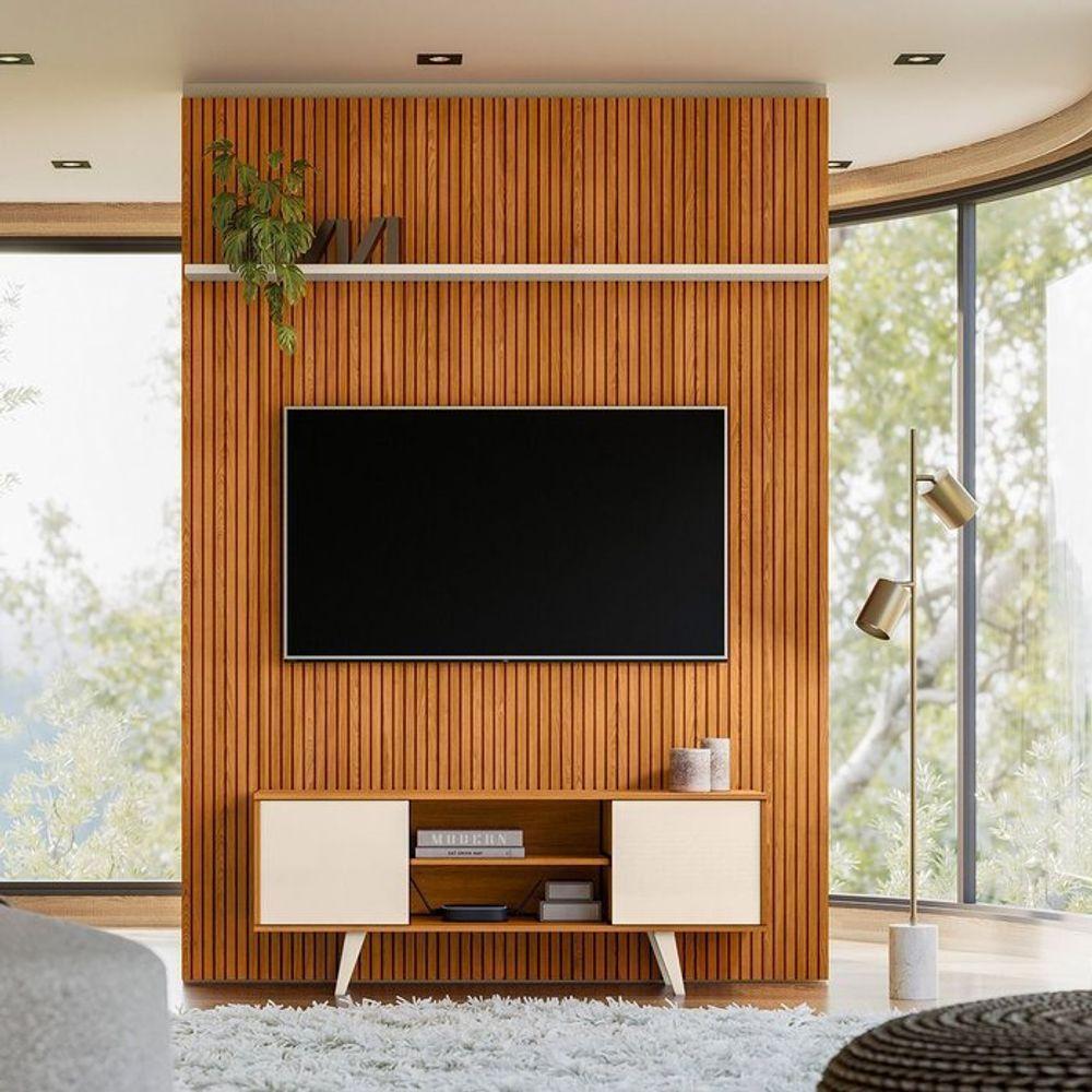Composição New Panorama Bancada E Painel Para Tv De 65 Polegadas - Madetec Cinamomo Off White - 2