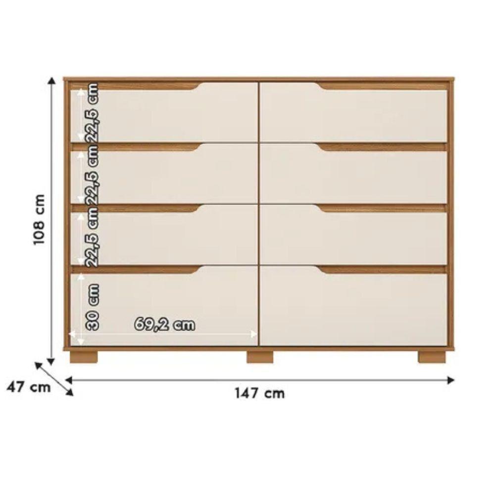 Conjunto Quarto Moval Guarda-roupa 8 Portas E Cômoda Freijo/Off White - 7