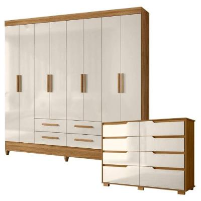 Conjunto Quarto Moval Guarda-roupa 8 Portas E Cômoda Freijo/Off White
