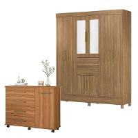 Cômoda Flora E Guarda Roupa Casal Munique Amêndola Touch Com Espelho - Demóbile - 1