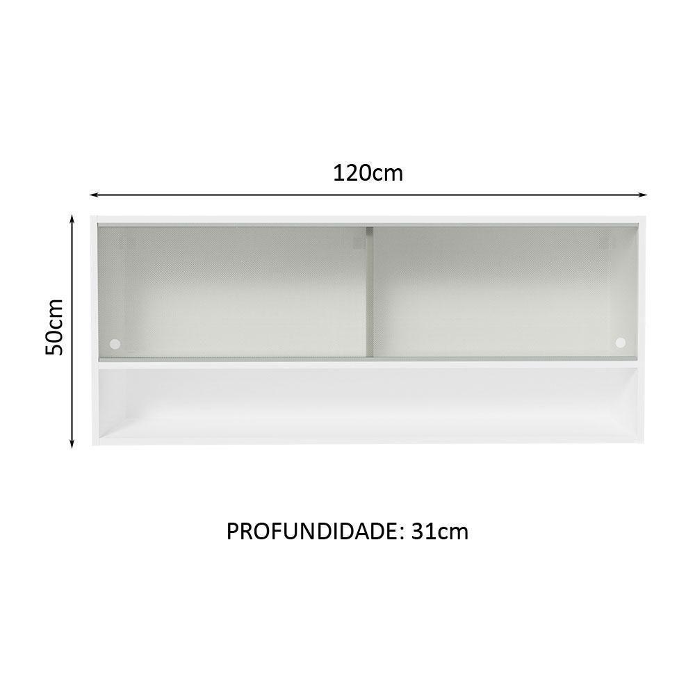Armário Aéreo 120cm 2 Portas Correr Vidro Pontilhado 1 Nicho Branco Para Cozinhas Glamy Lux E Reims Madesa Branco - 4