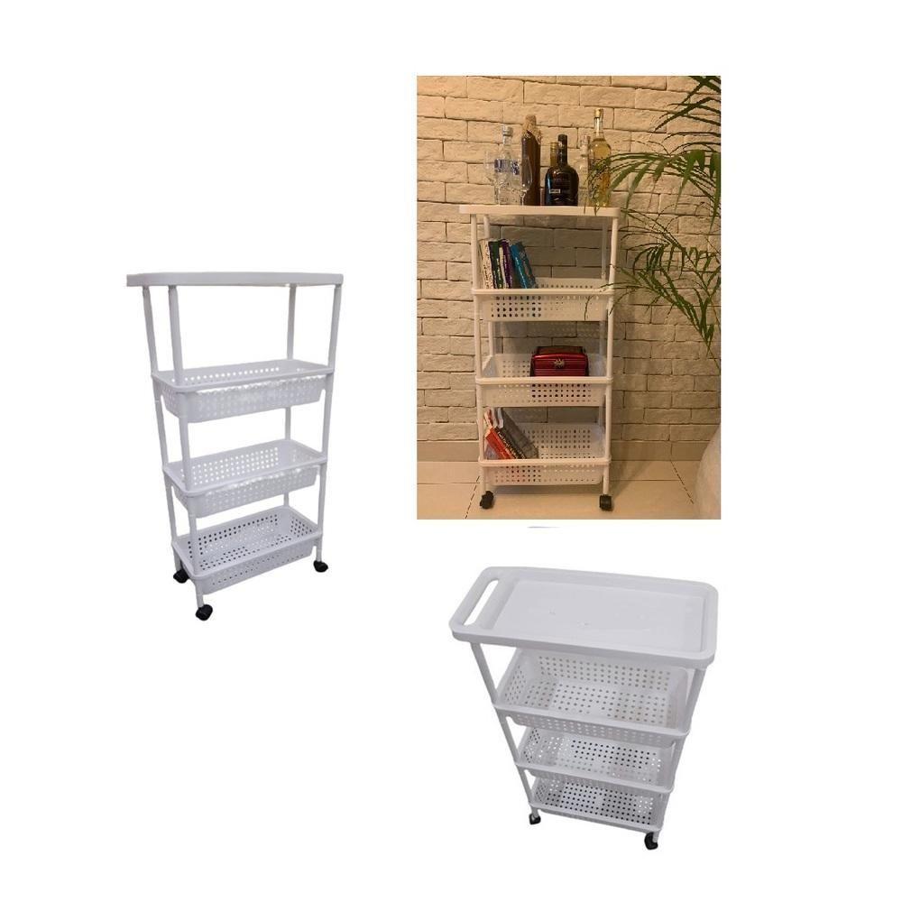 Carrinho Organizadora 4 Prateleiras Multiuso Quarto Sala Brinquedos Salao Manicure Varanda Branco - 6
