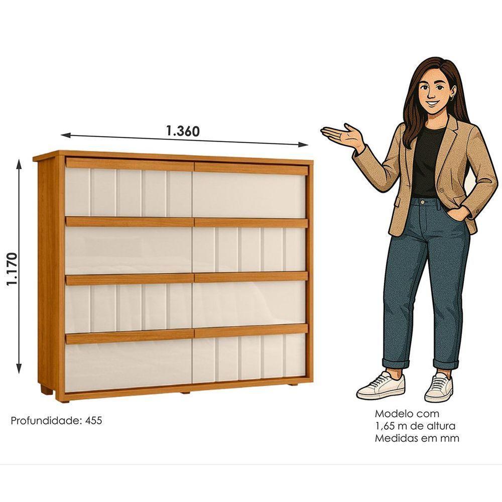 Cômoda Grande 8 Gavetas 100% Mdf Ripada Talita Cinamomo-off White - 2