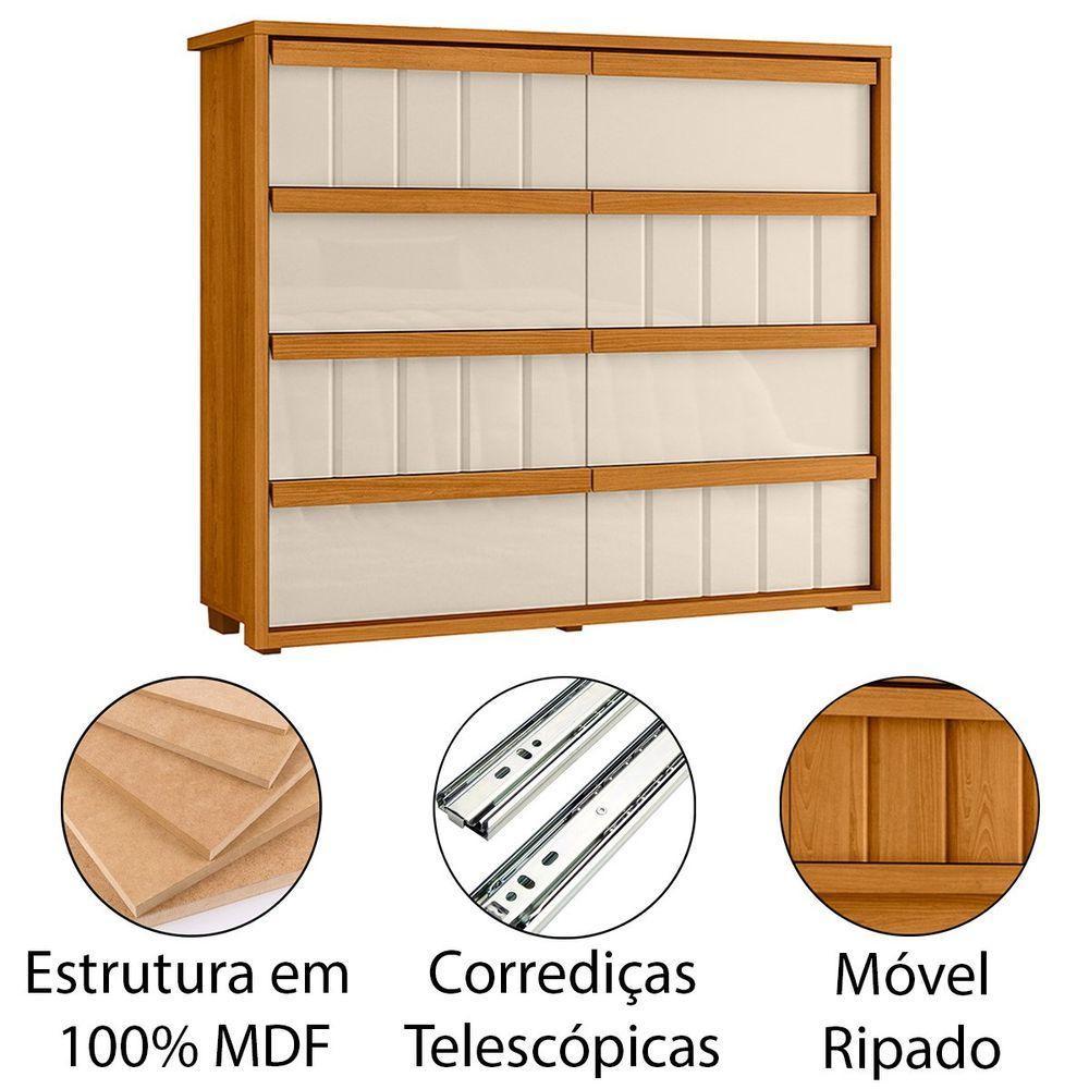 Cômoda Grande 8 Gavetas 100% Mdf Ripada Talita Cinamomo-off White - 3