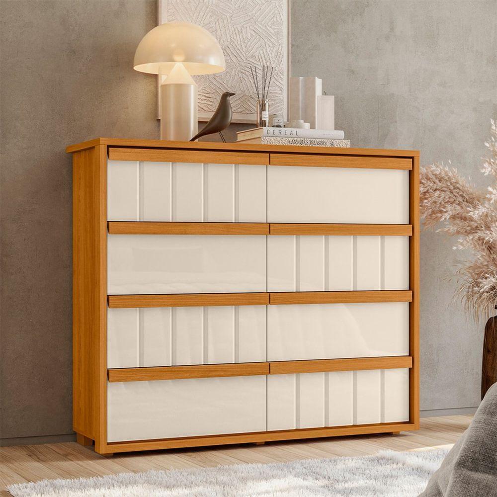 Cômoda Grande 8 Gavetas 100% Mdf Ripada Talita Cinamomo-off White - 5