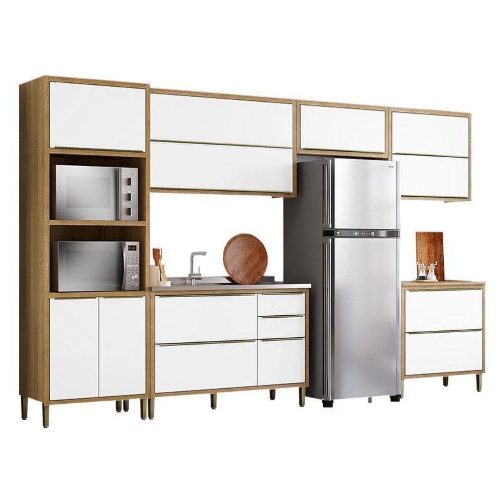 Cozinha Modulada Paola Composição 1 Carvalho Dakar Branco Brilho - Aramóveis - 1