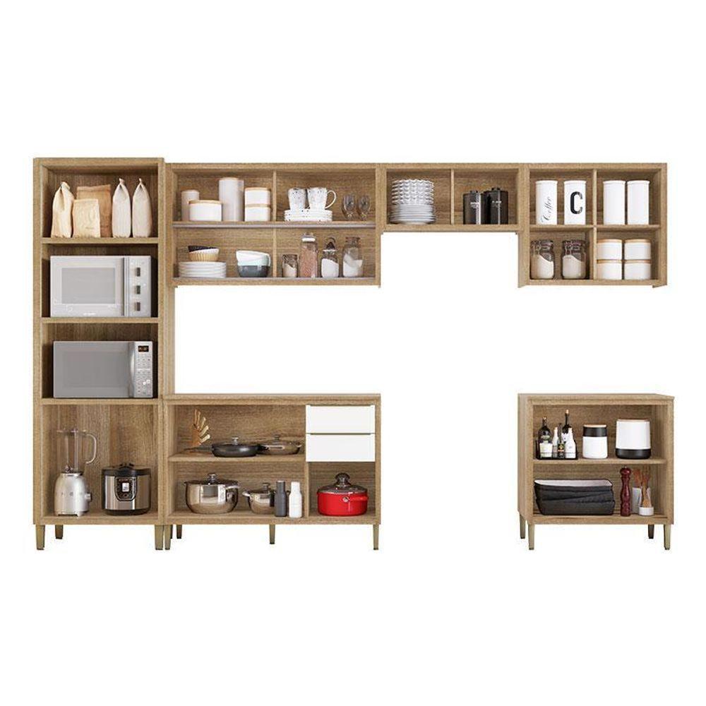 Cozinha Modulada Paola Composição 1 Carvalho Dakar Branco Brilho - Aramóveis - 2